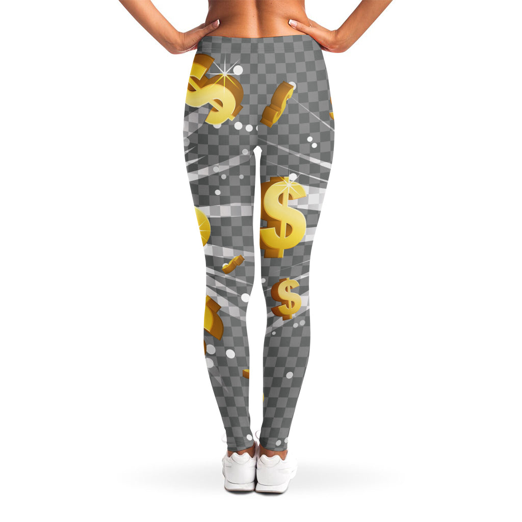 Golden Dollar Sign Explosion Print Women's Leggings