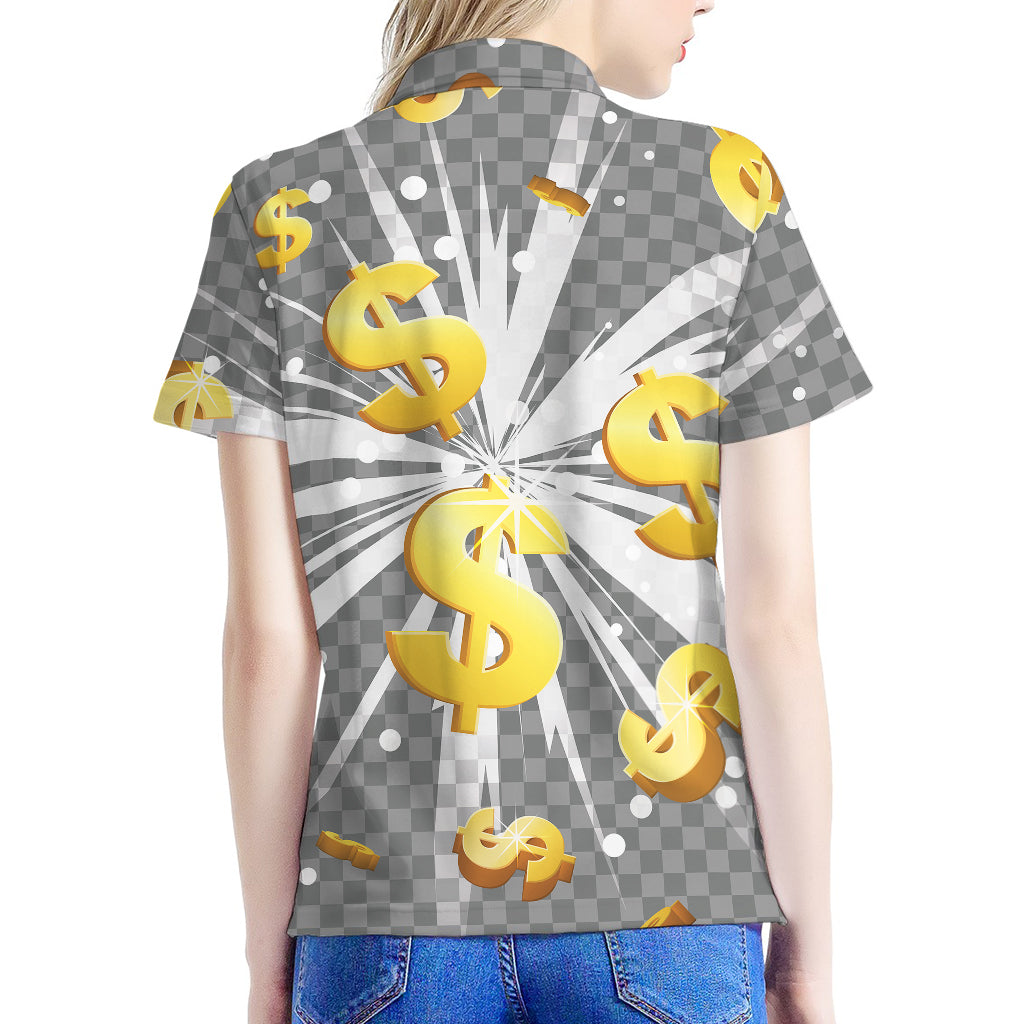 Golden Dollar Sign Explosion Print Women's Polo Shirt