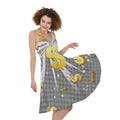 Golden Dollar Sign Explosion Print Sleeveless Knee Length Dress