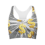 Golden Dollar Sign Explosion Print Women's Sports Bra