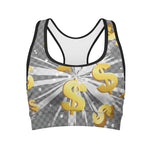 Golden Dollar Sign Explosion Print Women's Sports Bra