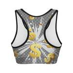 Golden Dollar Sign Explosion Print Women's Sports Bra