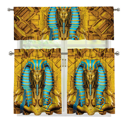 Golden Egyptian Pharaoh Print 3 Piece Kitchen Curtains