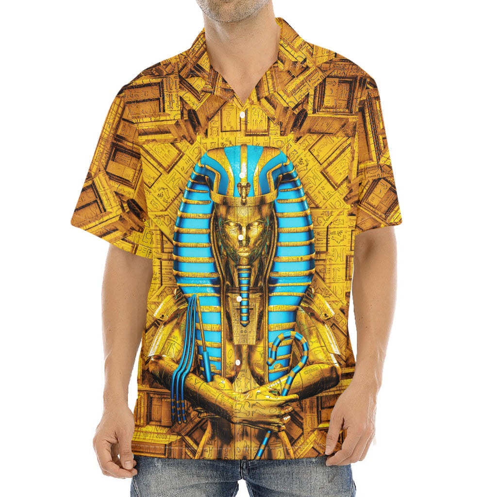 Golden Egyptian Pharaoh Print Aloha Shirt