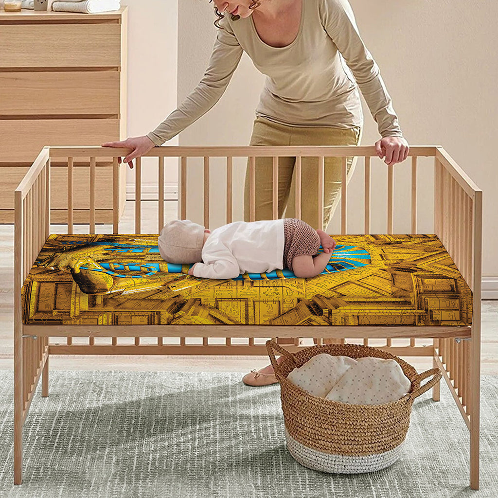 Golden Egyptian Pharaoh Print Baby Crib Sheet