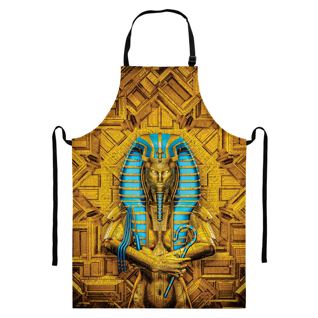 Golden Egyptian Pharaoh Print Bib Apron With Pocket