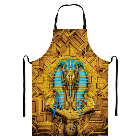 Golden Egyptian Pharaoh Print Bib Apron With Pocket