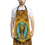 Golden Egyptian Pharaoh Print Bib Apron With Pocket