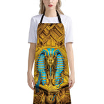 Golden Egyptian Pharaoh Print Bib Apron With Pocket