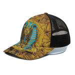 Golden Egyptian Pharaoh Print Black Mesh Trucker Cap