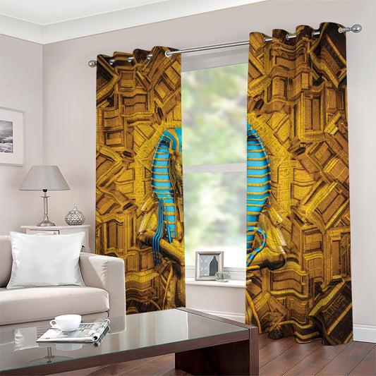 Golden Egyptian Pharaoh Print Blackout Grommet Curtains