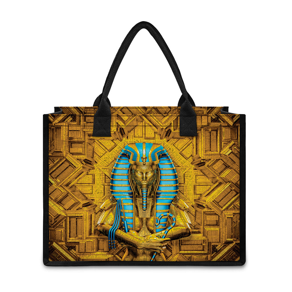 Golden Egyptian Pharaoh Print Canvas Tote Bag
