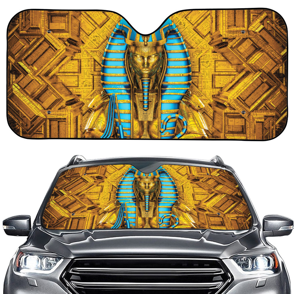 Golden Egyptian Pharaoh Print Car Windshield Sun Shade