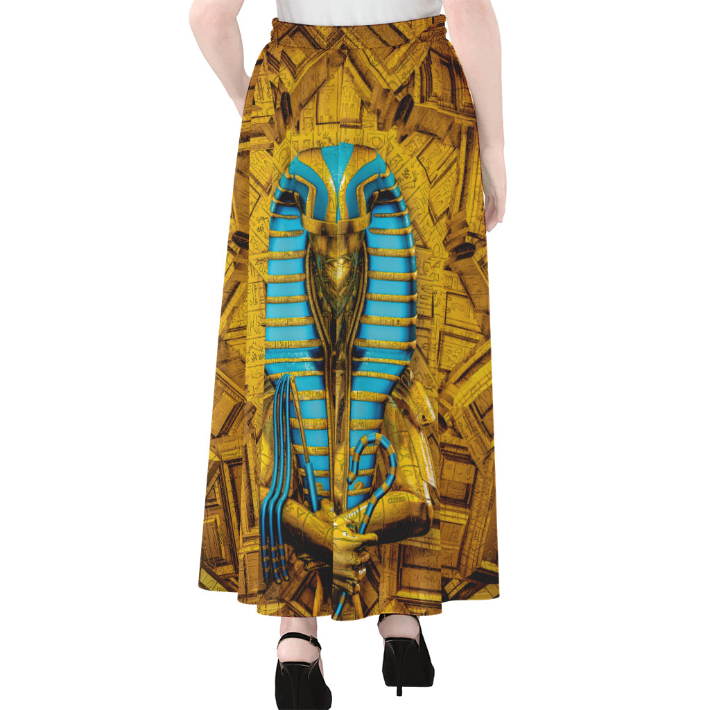 Golden Egyptian Pharaoh Print Chiffon Maxi Skirt
