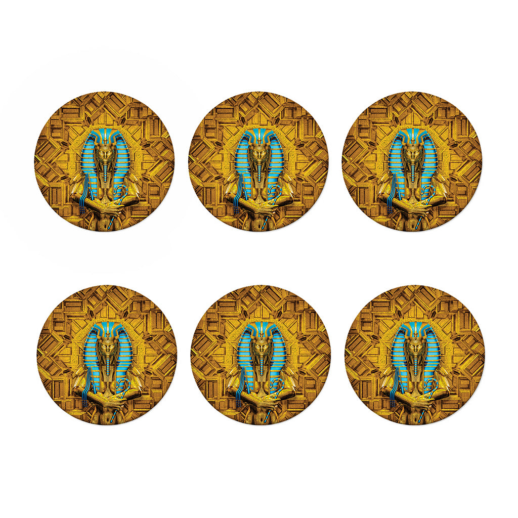 Golden Egyptian Pharaoh Print Coaster Set