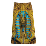 Golden Egyptian Pharaoh Print Cotton Front Slit Maxi Skirt