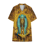 Golden Egyptian Pharaoh Print Cotton Hawaiian Shirt