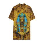 Golden Egyptian Pharaoh Print Cotton Hawaiian Shirt