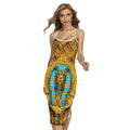 Golden Egyptian Pharaoh Print Cross Back Cami Dress