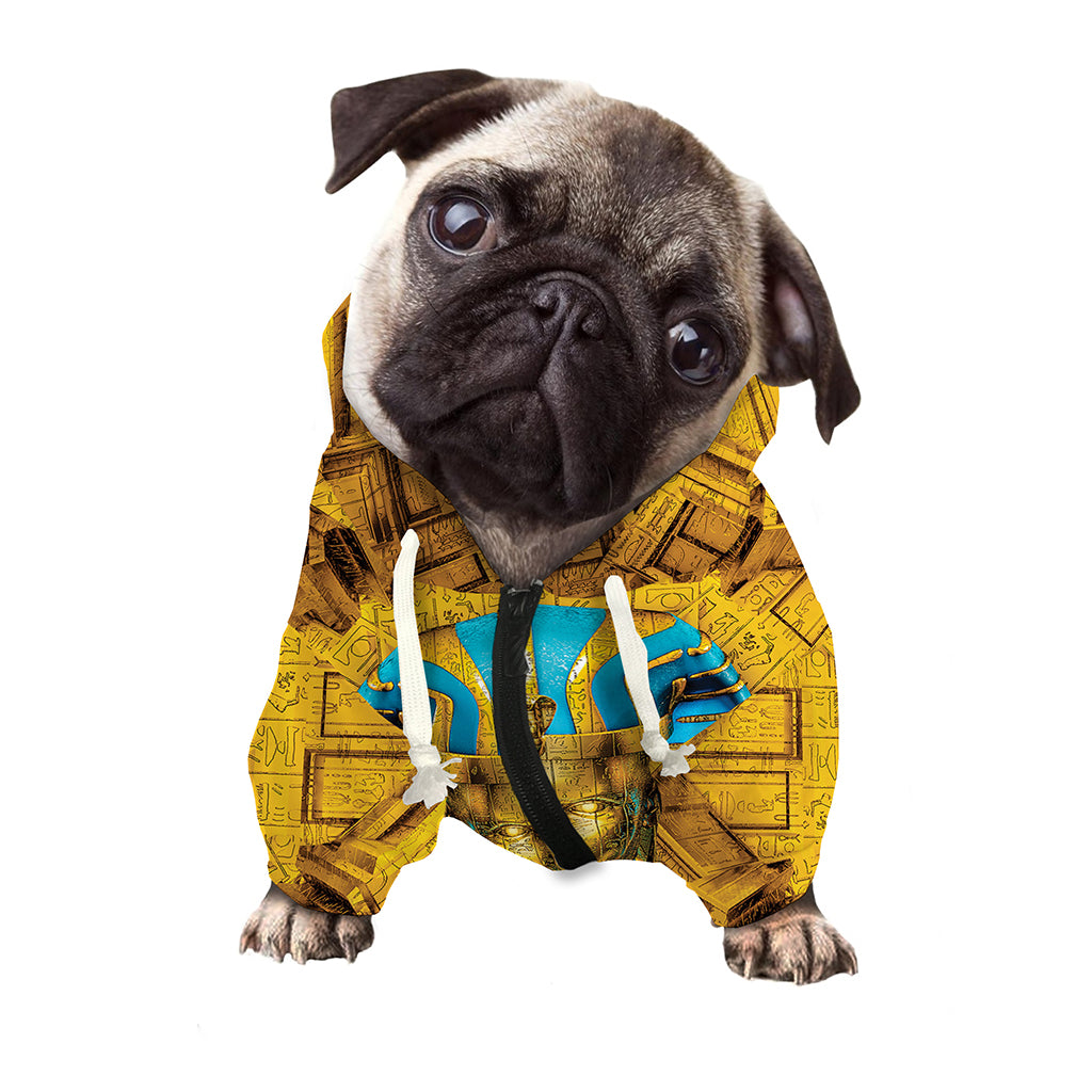 Golden Egyptian Pharaoh Print Dog Zip Up Hoodie