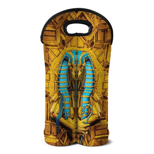Golden Egyptian Pharaoh Print Double Neoprene Wine Tote