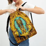 Golden Egyptian Pharaoh Print Drawstring Backpack