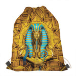 Golden Egyptian Pharaoh Print Drawstring Bag