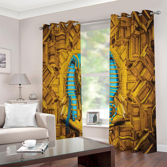 Golden Egyptian Pharaoh Print Extra Wide Grommet Curtains