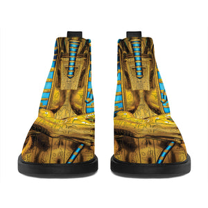 Golden Egyptian Pharaoh Print Flat Ankle Boots