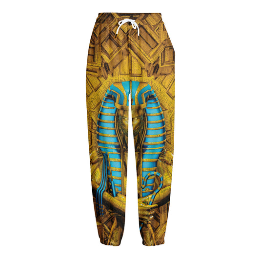 Golden Egyptian Pharaoh Print Fleece Lined Knit Pants