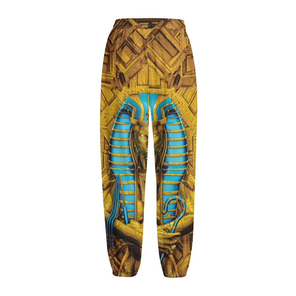 Golden Egyptian Pharaoh Print Fleece Lined Knit Pants