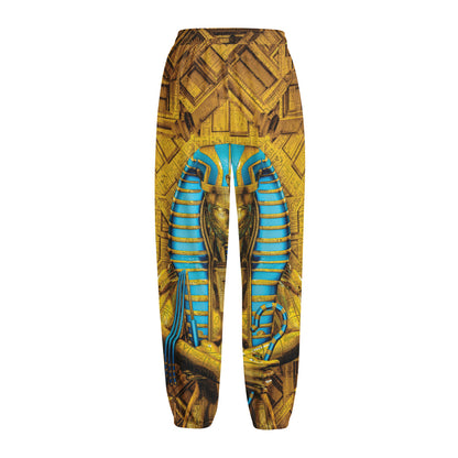 Golden Egyptian Pharaoh Print Fleece Lined Knit Pants