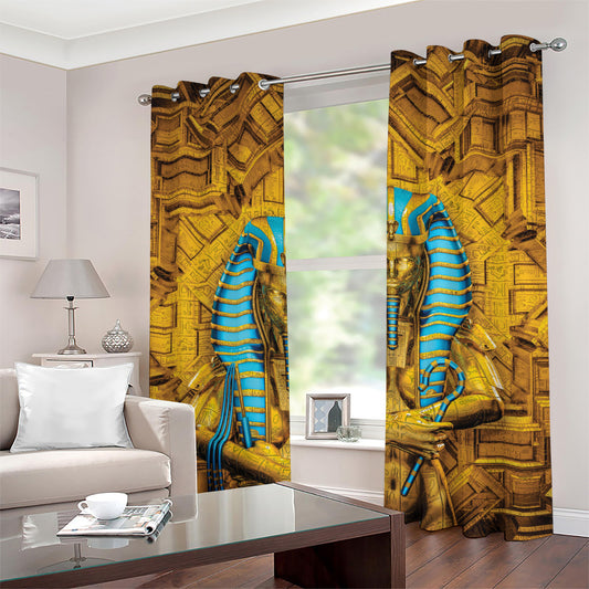 Golden Egyptian Pharaoh Print Grommet Curtains