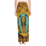 Golden Egyptian Pharaoh Print High Slit Maxi Skirt