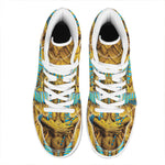 Golden Egyptian Pharaoh Print High Top Leather Sneakers