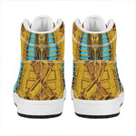 Golden Egyptian Pharaoh Print High Top Leather Sneakers