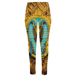 Golden Egyptian Pharaoh Print High-Waisted Pocket Leggings