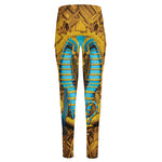 Golden Egyptian Pharaoh Print High-Waisted Pocket Leggings