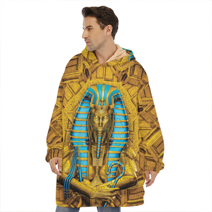 Golden Egyptian Pharaoh Print Hoodie Blanket
