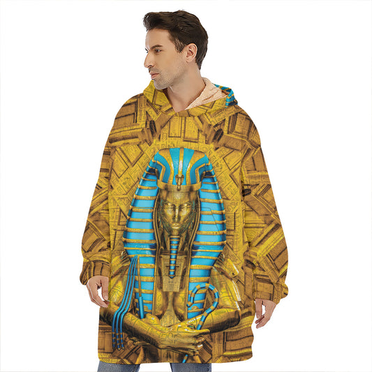 Golden Egyptian Pharaoh Print Hoodie Blanket