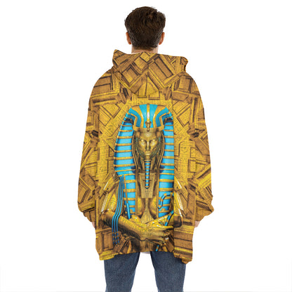 Golden Egyptian Pharaoh Print Hoodie Blanket