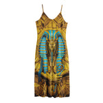 Golden Egyptian Pharaoh Print Jersey Midi Cami Dress