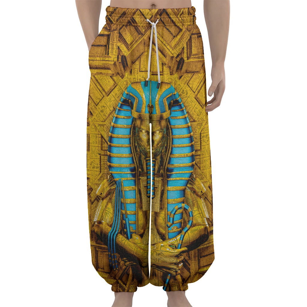 Golden Egyptian Pharaoh Print Lantern Pants
