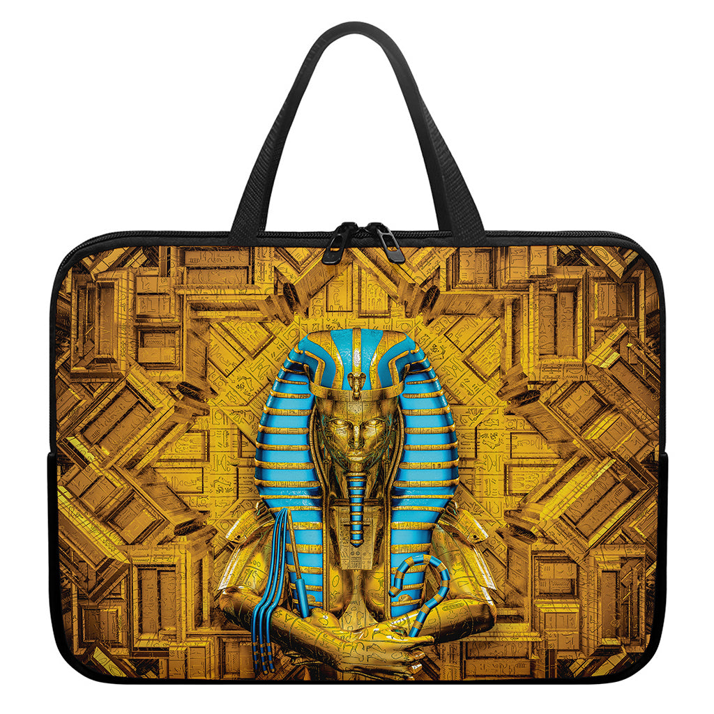 Golden Egyptian Pharaoh Print Laptop Sleeve With Handle