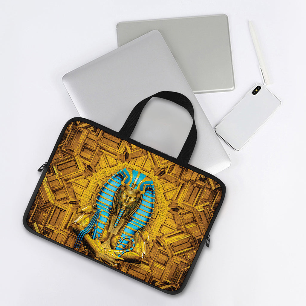 Golden Egyptian Pharaoh Print Laptop Sleeve With Handle