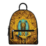 Golden Egyptian Pharaoh Print Leather Backpack