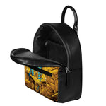 Golden Egyptian Pharaoh Print Leather Backpack