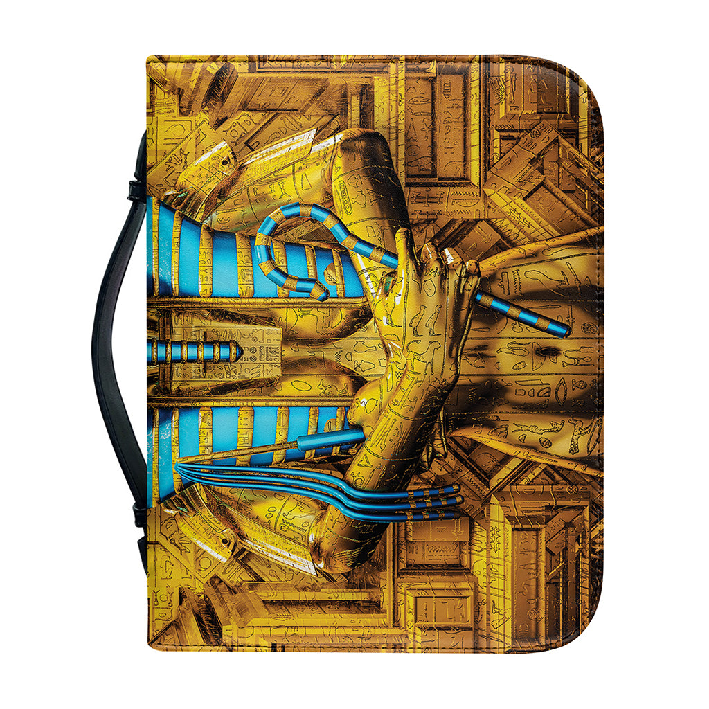 Golden Egyptian Pharaoh Print Leather Bible Cover