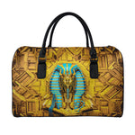 Golden Egyptian Pharaoh Print Leather Duffle Bag