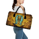Golden Egyptian Pharaoh Print Leather Duffle Bag